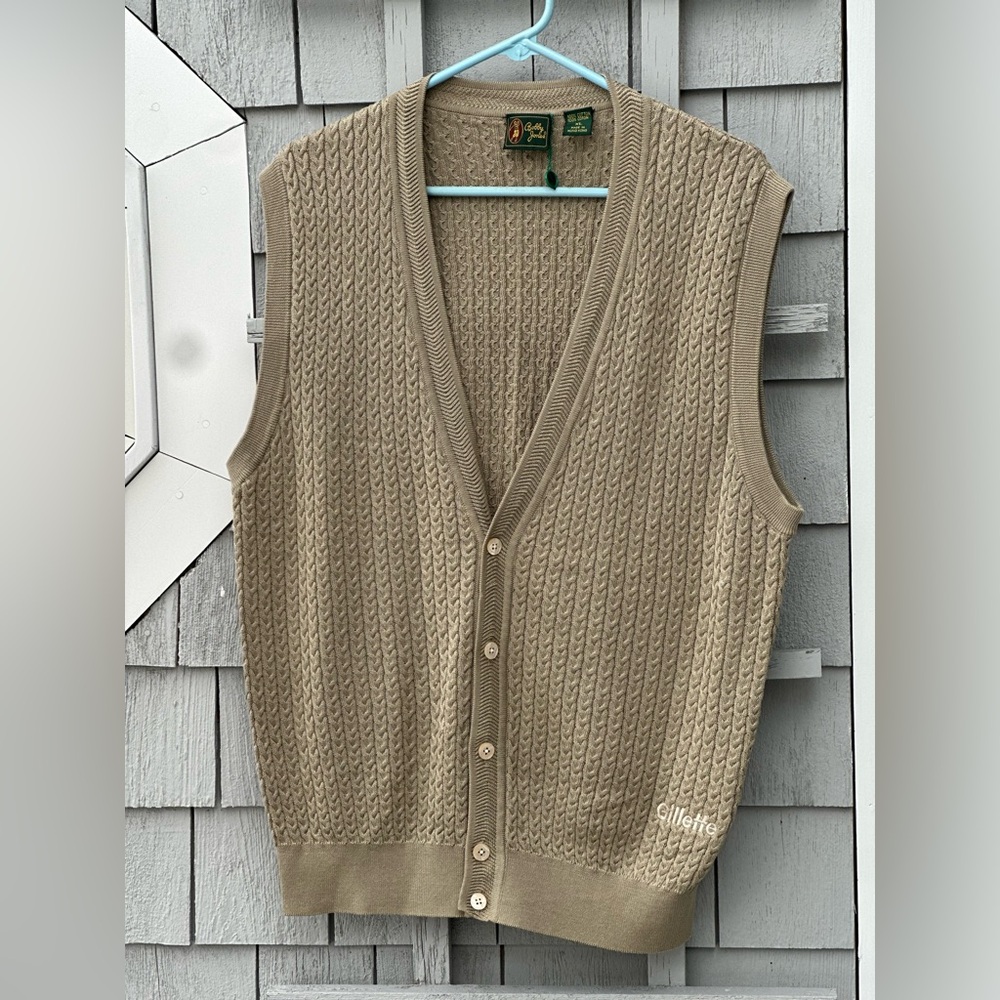 Bobby Jones Tan Knit Golf Vest- Gillette Stadium Logo- Like New-XL-Cotton
